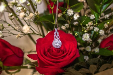 Valentines Day flowers and diamonds