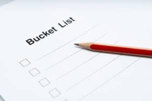 Bucket List white paper and red pencil